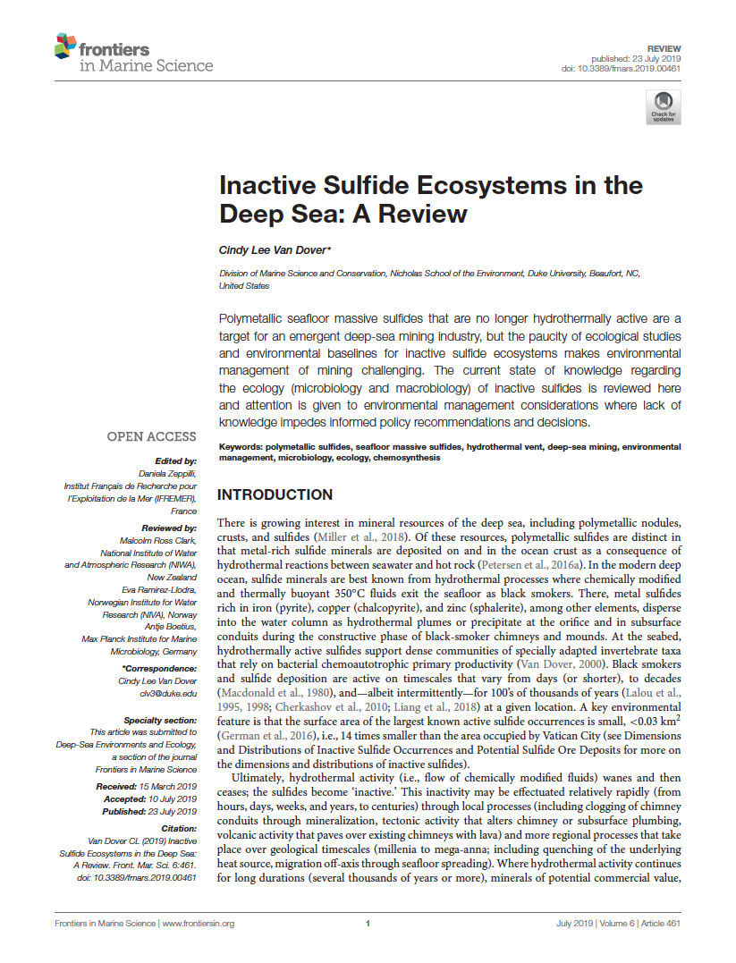 Inactive Sulfide Ecosystems in the Deep Sea: A Review