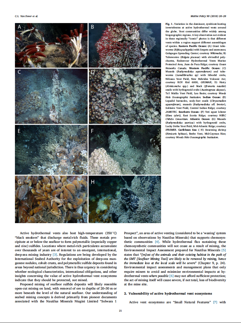 Scientific rationale and international obligations for protection of active hydrothermal vent ecosystems from deep-sea mining